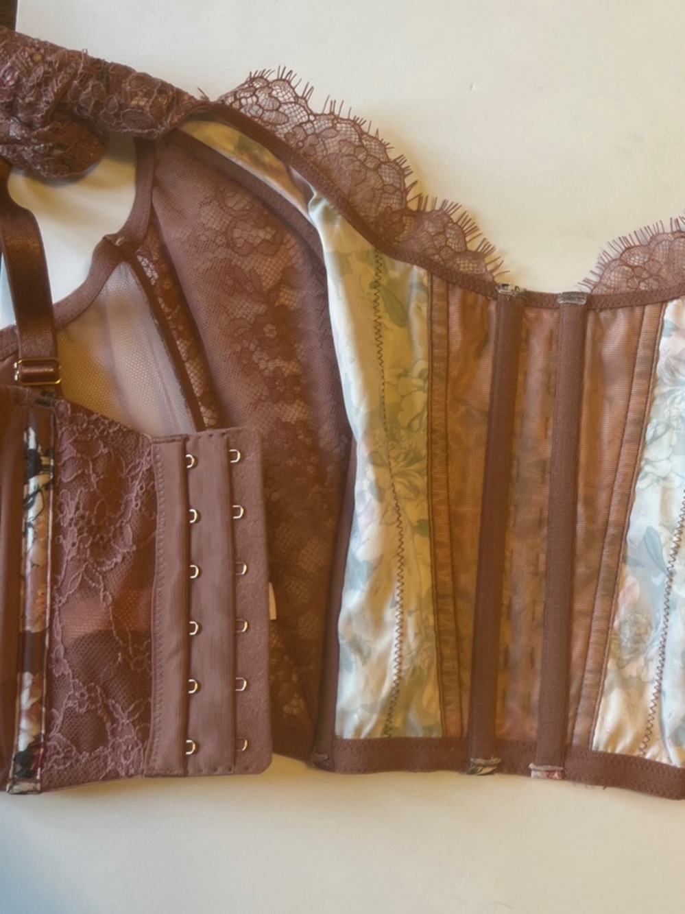 Victoria's Secret Floral Lace Mesh Longline Bustier - Mauve Pink - Picture 7 of 8